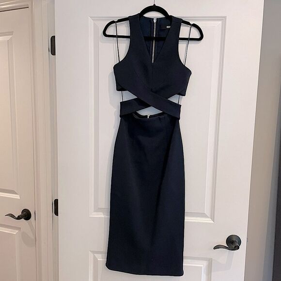 EUC Nicholas cut-out Midi dress in navy blue Sz. 0 - Picture 1 of 7